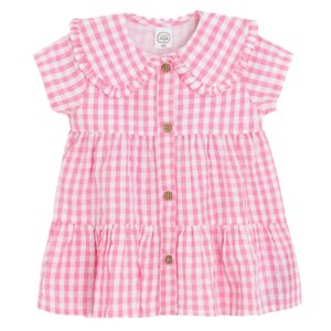 Kostkované šaty s krátkým rukávem -růžové - 62 PINK