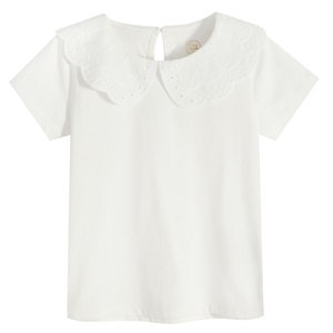 Tričko s krátkým rukávem s volánovým límcem -bílé - 92 WHITE