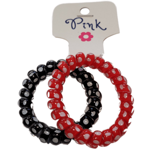 PINK - Spirálové gumičky do vlasů červená / černá s puntíky 2ks