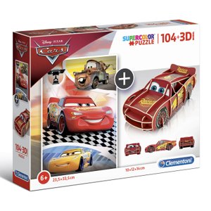 Clementoni - Puzzle Supercolors 104+3D model Disney Pixar CARS