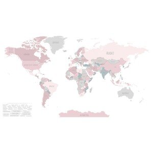 Yokodesign Tapeta Mapa světa růžová Délka: 250 cm