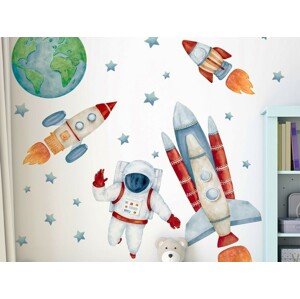 DEKORACJAN Nálepka na zeď - Astronaut a rakety ve vesmíru