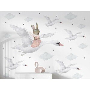 DEKORACJAN Nálepka na zeď - Králičí holčička na labuti