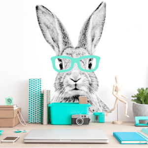 DEKORACJAN Samolepka na zeď - králík v brýlích Velikost: L, Barva doplňku: tyrkysová