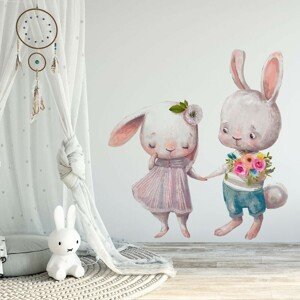 DEKORACJAN Nálepka na stěnu - Zamilovaní králíčci