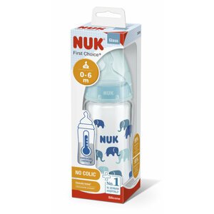 NUK FC+ Lahev skleněná s kontrolou teploty 240 ml - modrá