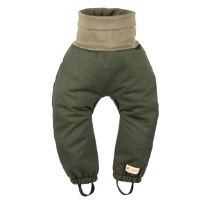 Dětské rostoucí zimní softshellové kalhoty s beránkem Monkey Mum® - Khaki mysliveček Slim 74/80