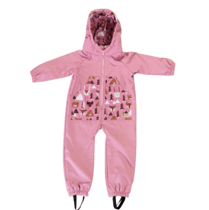 Monkey Mum® Dětská zimní softshellová kombinéza s beránkem - Růžová ovečka v lese - vel. 98/104, 110/116 98/104