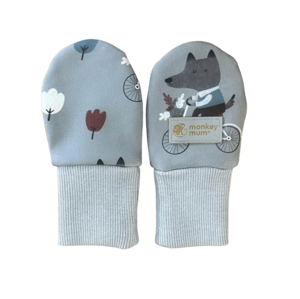 Monkey Mum® Softshellové rukavičky s membránou bez palečku - Vlci na kole 1
