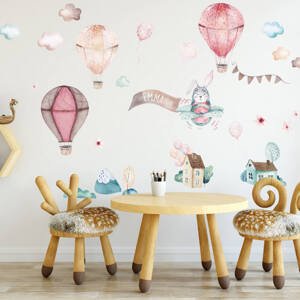 Dětské samolepky na zeď - Růžové samolepky balónů se jménem dítěte 90x90