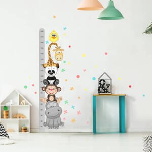 Dětský metr na zeď - Samolepící dětský metr na stěnu v šedém provedení 90x110