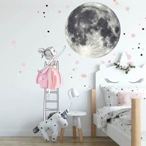 Samolepka na zeď - Měsíc a dívka na žebříku 90x220