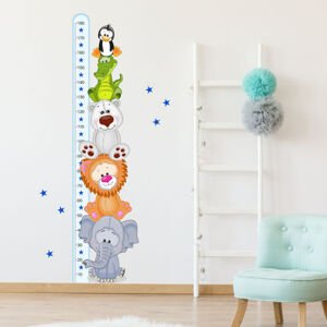 Dětské samolepky na zeď - Modrý metr s barevnými zvířátky (180 cm) 90x100