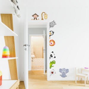 Dětské samolepky na zeď - Zvířátka ze ZOO kolem dveří N.3 - 9 ks od 14 do 29 cm oboustranně 90x70