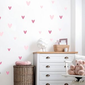 Nálepky na zeď pro dívku - Růžová srdíčka, samolepka na zeď, přelepitelná 90x30