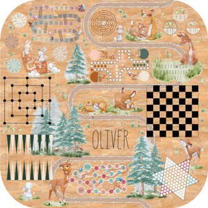 Dětský koberec z korku - Zvířátka z lesa a společenské hry pro děti 130x130