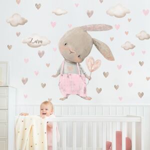 Samolepky nad postýlku pro miminko - Zajíček v pastelové růžové 90x110