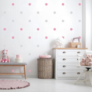 Samolepka na stenu pro dívky - Sivé a růžové bodky 90x30