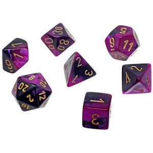 Sada kostek Chessex Gemini Black-Purple/Gold Mini Polyhedral 7-Die Set