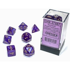 Sada kostek Chessex Borealis Luminary Royal Purple/Gold Polyhedral 7-Die Set