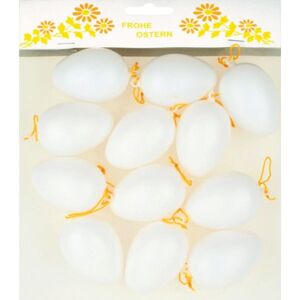 Vajíčka plastová na zavěšení 6 cm, 12 ks v sáčku, bílá