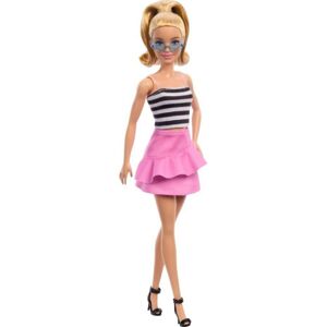 Mattel Barbie modelka - růžová sukně a pruhovaný top