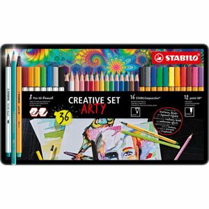 STABILO 87-3193 ARTY Kreativní sada v kovovém boxu point 88, Pen 68 brush & aquacolor 36 ks