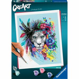 CreArt 202249 Pestrobarevný lev s květinami