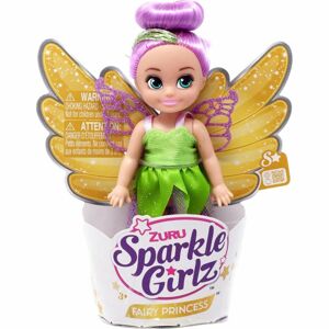 Zuru Víla Sparkle Girlz s křídly malá v kornoutku zelené šaty - fialové vlasy