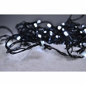 LED venkovní vánoční řetěz, 50 LED, 5 m, přívod 5 m, 8 funkcí, časovač, IP44, studená bílá