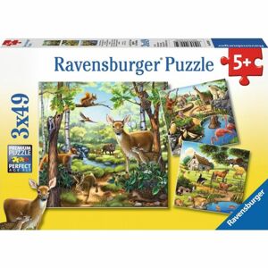 Ravensburger Puzzle Zvířata v zoo, lese nebo v domě 3 x 49 dílků