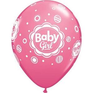 Qualatex Balónek QL 11" s potiskem "Baby Girl" (puntíky), mix: růžová, růžová, levandule / 6 ks.