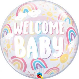 Qualatex Fóliový balónek 22" QL Bubble Capacity "Welcome Baby - Boho Rainbows