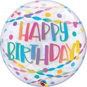 Qualatex Fóliový balónek 22" QL Bubble Capacity "Happy Birthday - Confetti & Streamers"