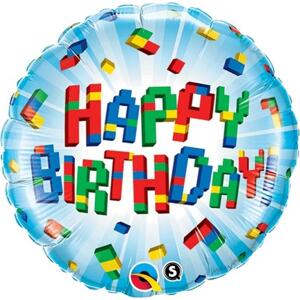 Qualatex Fóliový balónek 18" QL CIR "Happy Birthday Klocki