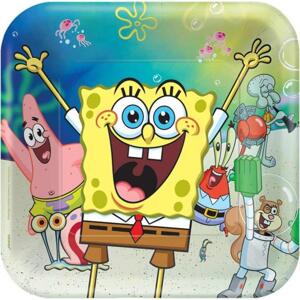 Amscan SpongeBob papírové talíře 23x23 cm, čtvercové, 8 ks.