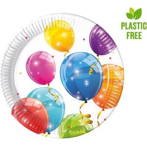 Procos Papírové talíře Sparkling Balloons, další generace, 20 cm, 8 ks (bez plastu)