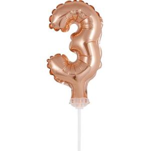 Godan / beauty & charm B&C fóliový balónek 13 cm na špejli "Number 3", růžový a zlatý