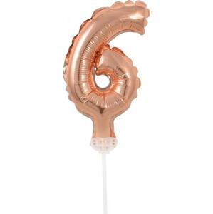 Godan / beauty & charm B&C fóliový balónek 13 cm na špejli "Number 6", růžový a zlatý