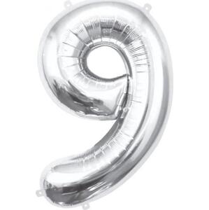 Godan / balloons B&C fóliový balónek číslo 9, stříbrný, 85 cm