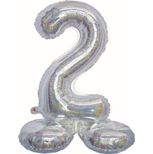 Godan / balloons Fóliový balónek B&C, Stojací číslo 2, holografické stříbro, 72 cm KK