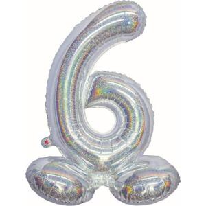 Godan / balloons Fóliový balónek B&C, číslo 6, holografický stříbrný, 72 cm KK