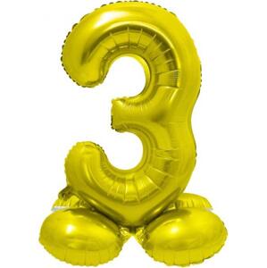 Godan / balloons Chytrý fóliový balónek, stojící číslo 3, zlatý, 72 cm KK