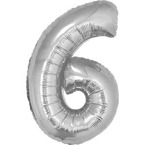 Godan / balloons Fóliový balónek "Number 6", stříbrný, 35 cm