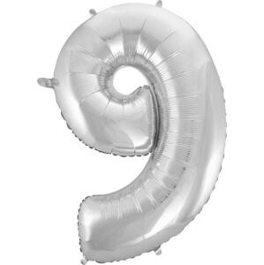 Godan / balloons Fóliový balónek B&C "Number 9", stříbrný, 92 cm