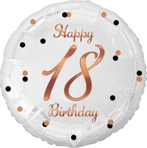 Godan / balloons B&C Happy 18 Birthday fóliový balónek, bílý, růžový a zlatý potisk, 18