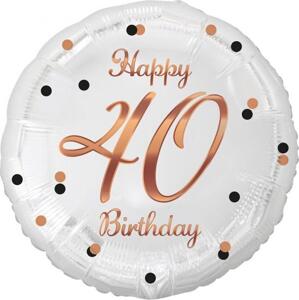 Godan / balloons Fóliový balónek B&C Happy 40 Birthday, bílý, růžový a zlatý potisk, 18