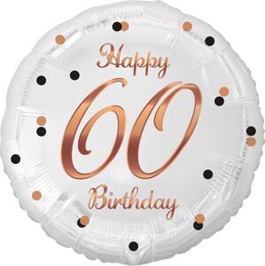 Godan / balloons B&C Happy 60 Birthday fóliový balónek, bílý, růžový a zlatý potisk, 18