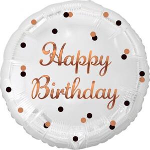 Godan / balloons B&C Happy Birthday fóliový balónek, bílý, růžový a zlatý potisk, 18