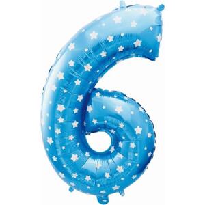 Godan / balloons Fóliový balónek "Číslo 6", modrý s hvězdičkami, 61 cm KK